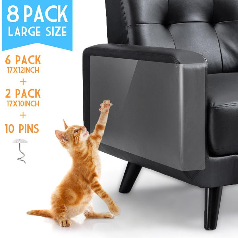 8Pcs Cat Scratch Guards Couch Anti-Scratch Deterrent Large Pad Tape Clear Furniture Protectors Scratch Protector