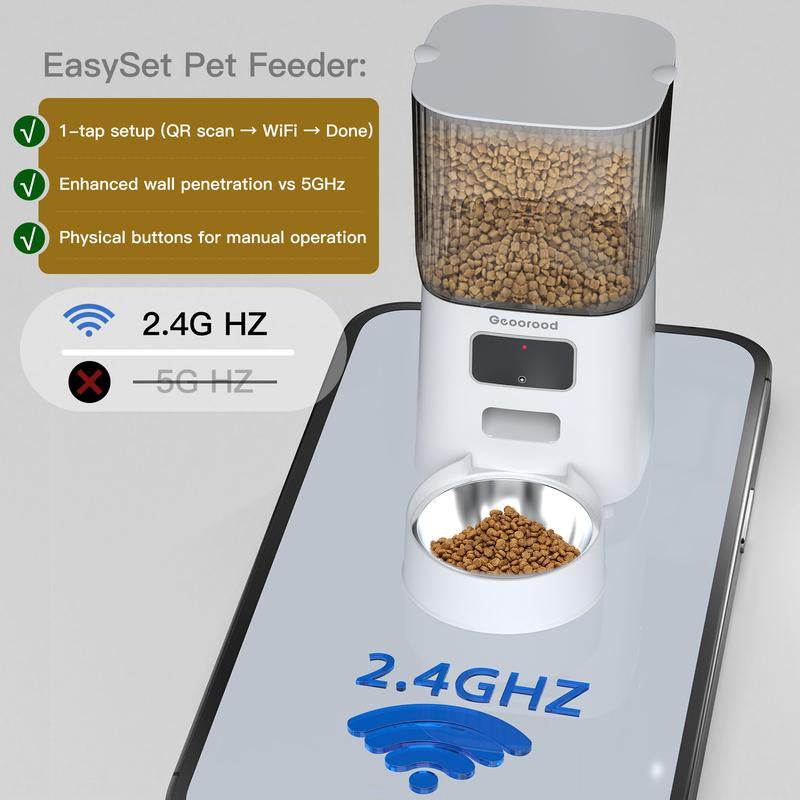 【Geoorood】5L Stainless Steel Automatic Cat Feeder, APP Remote Control, 2.4Ghz Wifi Only, Programmable Feeding for Dog and Cat