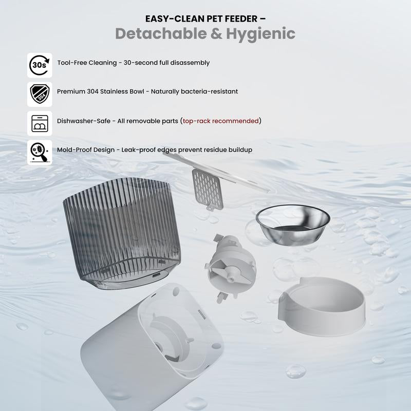 【Geoorood】5L Stainless Steel Automatic Cat Feeder, APP Remote Control, 2.4Ghz Wifi Only, Programmable Feeding for Dog and Cat