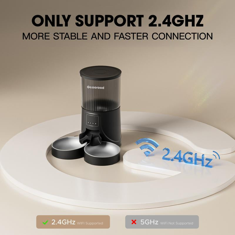 Geoorood Automatic Cat Feeder with Camera, 1080P HD Video, 2.4G Wifi Smart Pet Feeder with One-Way Audio, 4L Large Capacity, Dual Bowl Design for Cats and Small/Medium Dogs