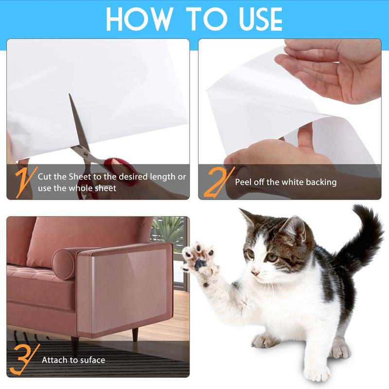 8Pcs Cat Scratch Guards Couch Anti-Scratch Deterrent Large Pad Tape Clear Furniture Protectors Scratch Protector