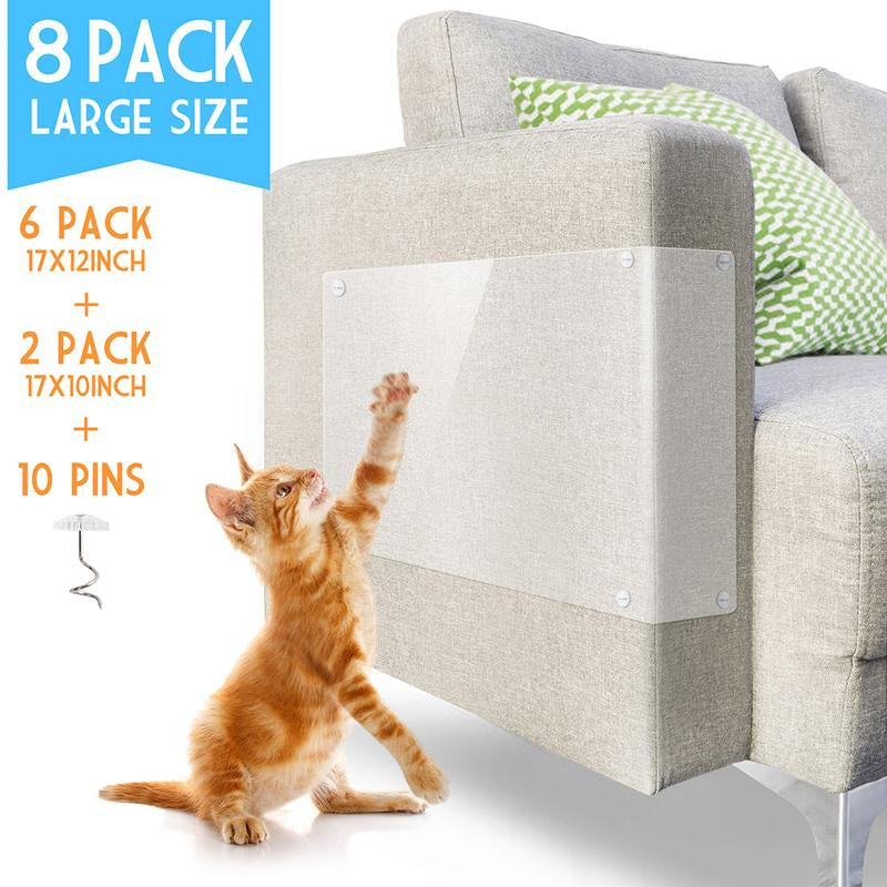 8Pcs Cat Scratch Guards Couch Anti-Scratch Deterrent Large Pad Tape Clear Furniture Protectors Scratch Protector