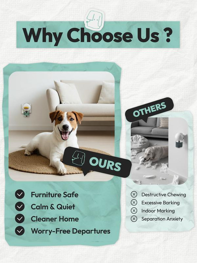 Dog Calming Diffuser Plug-In (1–3 Pack) – Stops Stress Peeing, Barking & Anxiety, Safe Pheromone Formula for Dogs