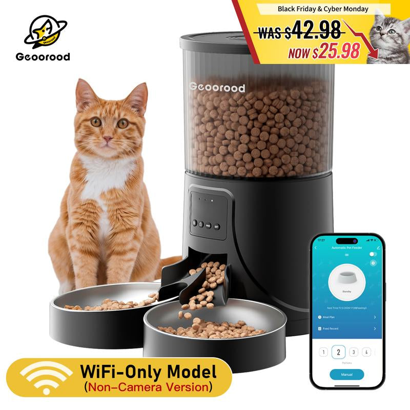 Geoorood Automatic Cat Feeder with Camera, 1080P HD Video, 2.4G Wifi Smart Pet Feeder with One-Way Audio, 4L Large Capacity, Dual Bowl Design for Cats and Small/Medium Dogs